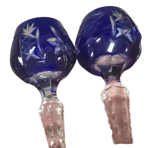 2 Piece German Wine Hocks Glasses Cobalt Blue Cut To Clear Crystal - Picture 7 of 7